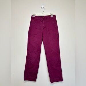 Gap Girlfriend Khaki High Rise‎ Utility Magenta Pants Straight Leg size 0 BNC6